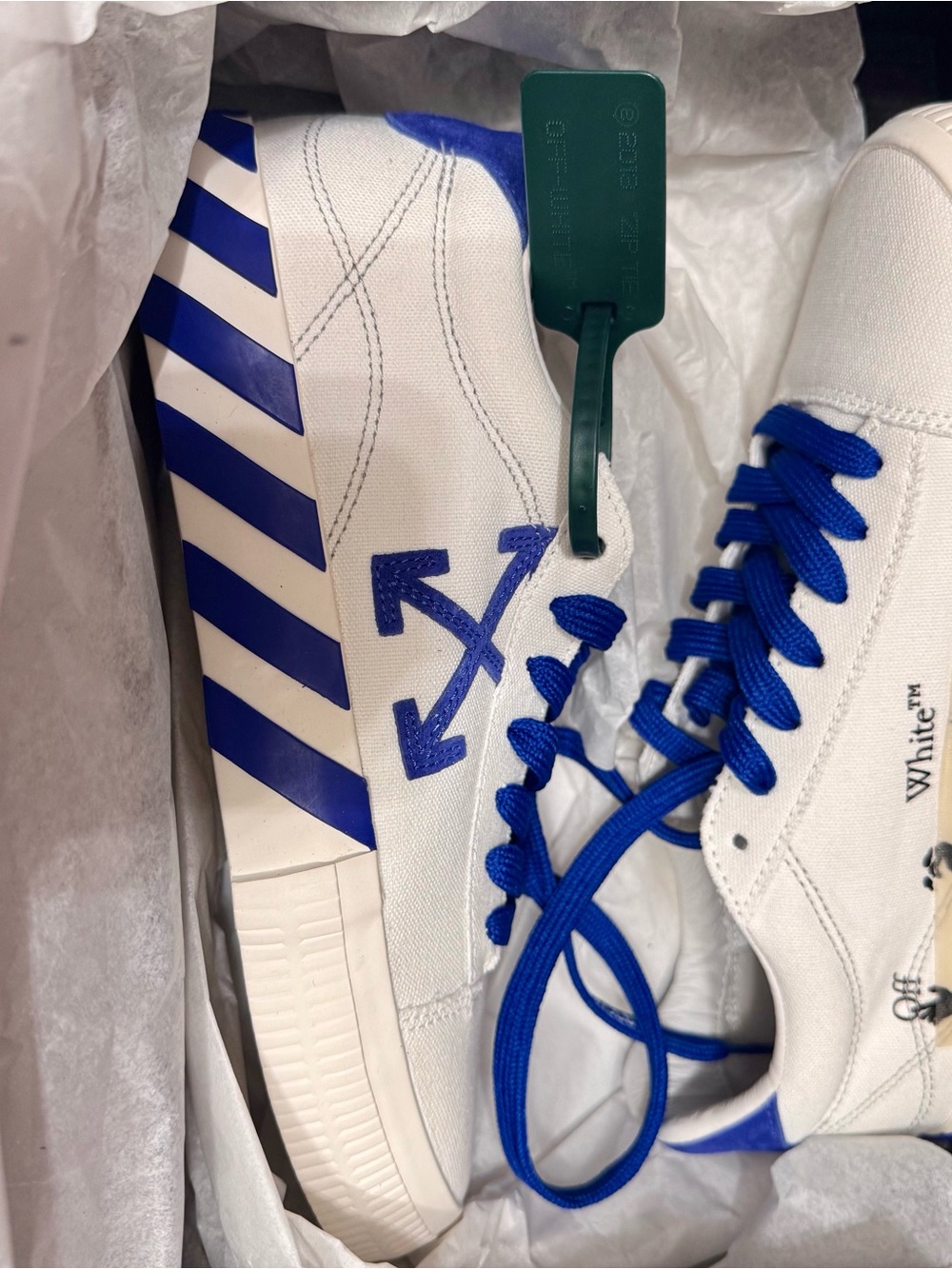 Off-White White Canvas Sneakers with Blue Accents